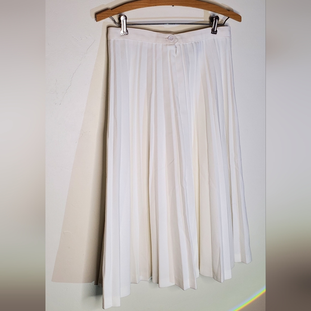 Vintage 60s White Crisp Pleated A-Line Midi Midcalf Marilyn Glam Skirt - Picture 7 of 10